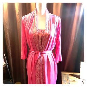 Pink floral sleepwear with robe.     Size M